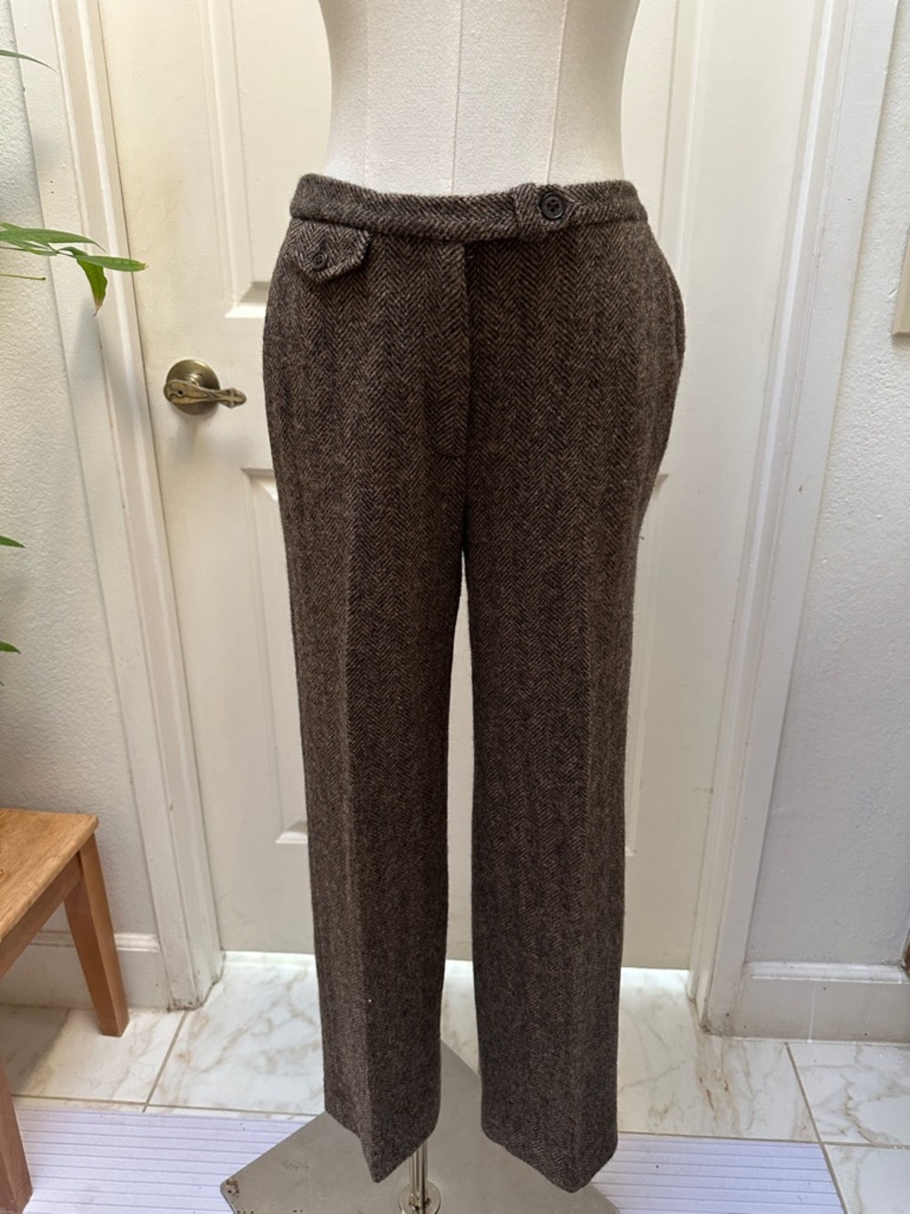Lauren Ralph Lauren Brown Wool Tweed Straight-Leg Pants